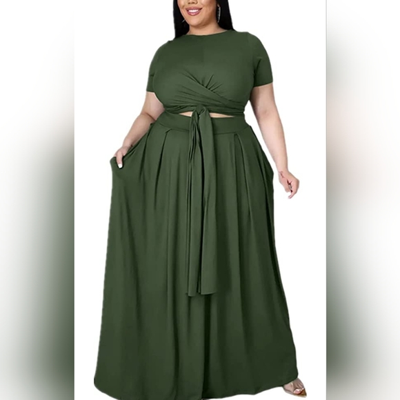 Olive Green Two-Piece Corset and Beaded Skirt Set